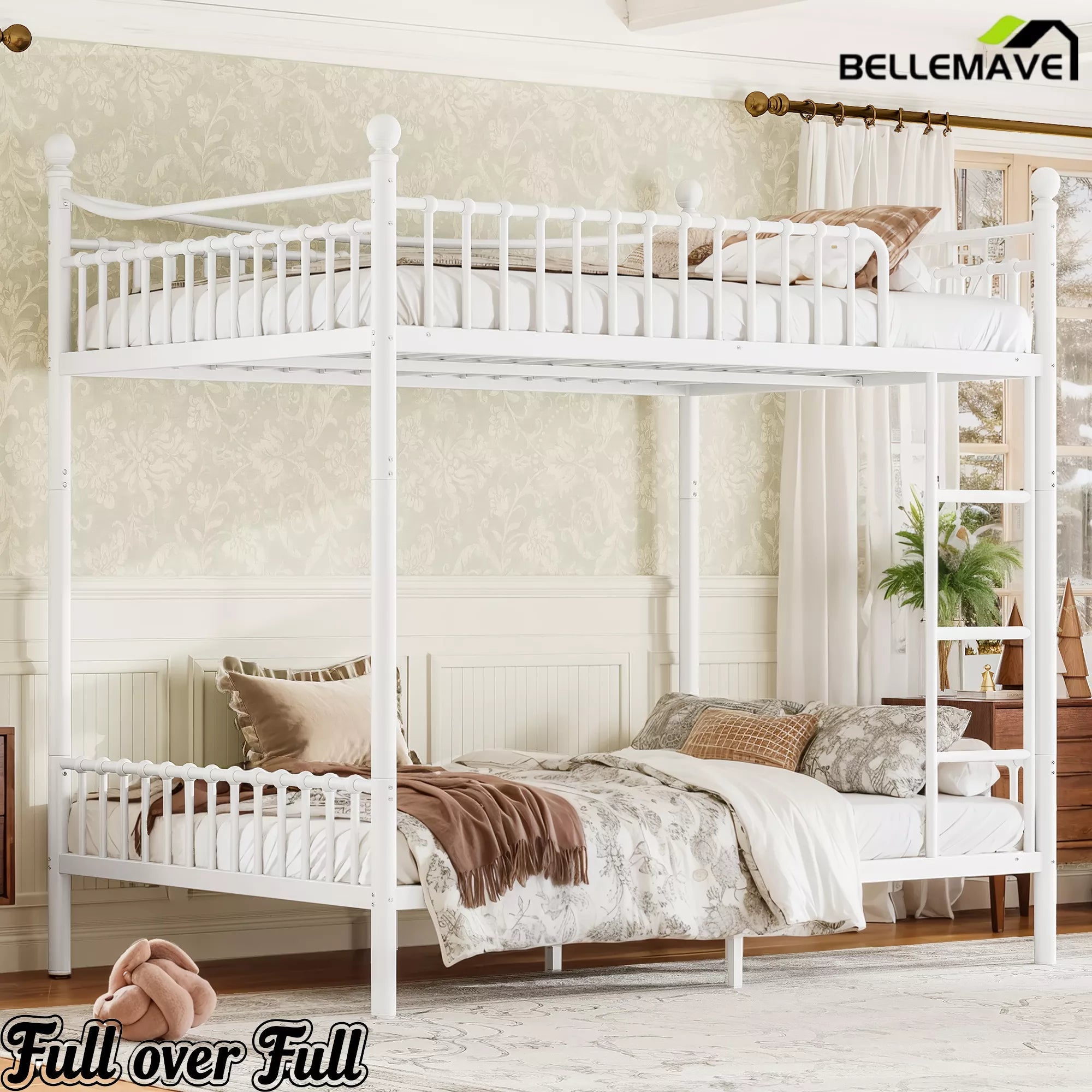 Bellemave® Metal Bunk Bed with Curved Guardrails, Space-Saving Bunk Bed Frame for Kids & Teens - Bellemave