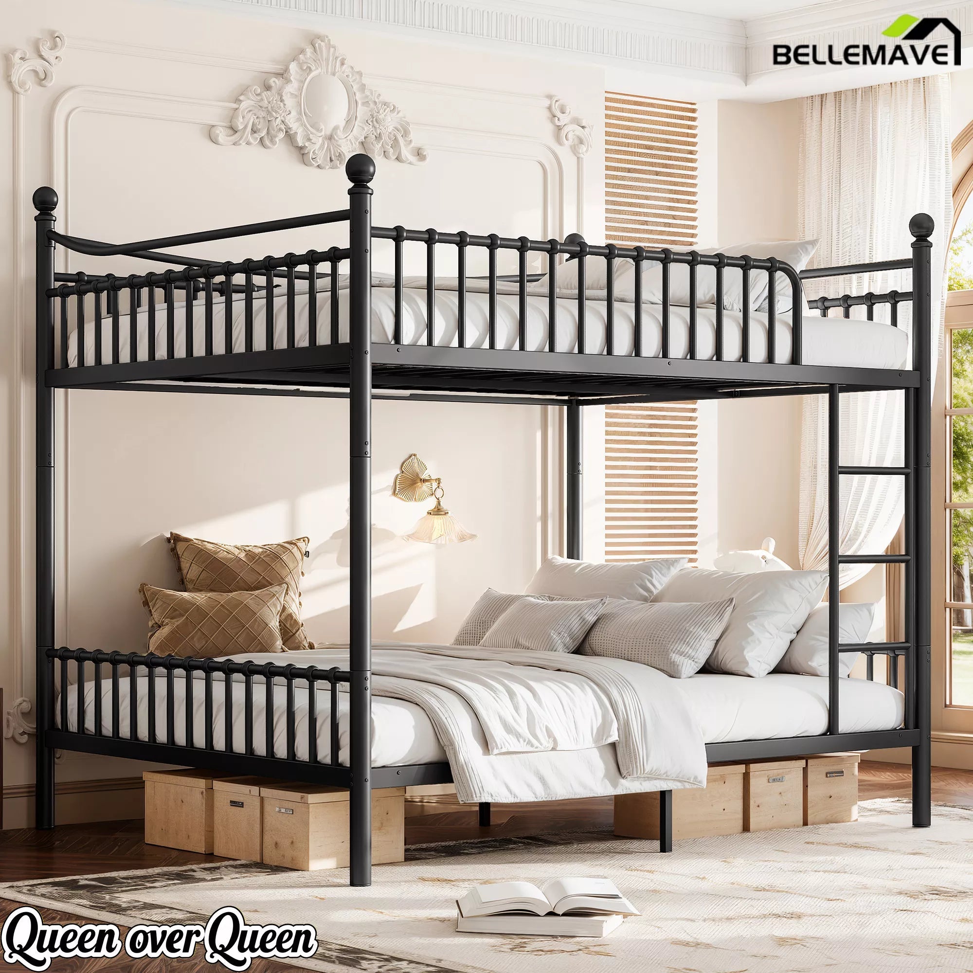 Bellemave® Metal Bunk Bed with Curved Guardrails, Space-Saving Bunk Bed Frame for Kids & Teens - Bellemave