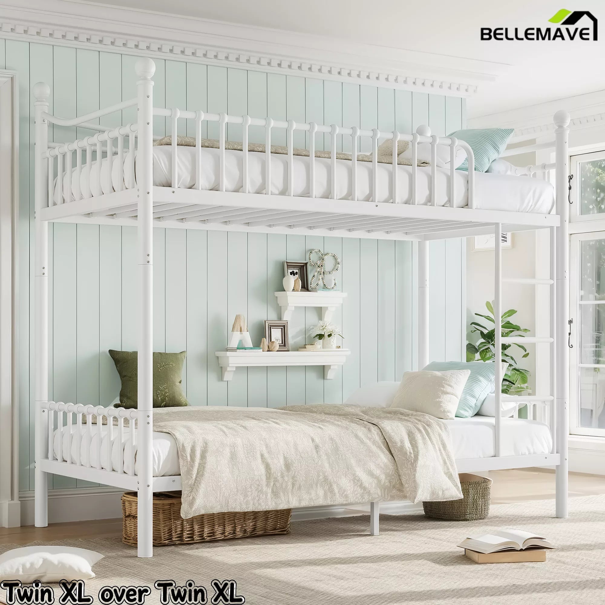 Bellemave® Metal Bunk Bed with Curved Guardrails, Space-Saving Bunk Bed Frame for Kids & Teens - Bellemave