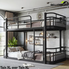 Bellemave® Metal Bunk Bed with Guardrails and Ladder, Space-Saving Bed Frame - Bellemave
