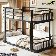 Bellemave® Metal Bunk Bed with Guardrails and Ladder, Space-Saving Bed Frame - Bellemave