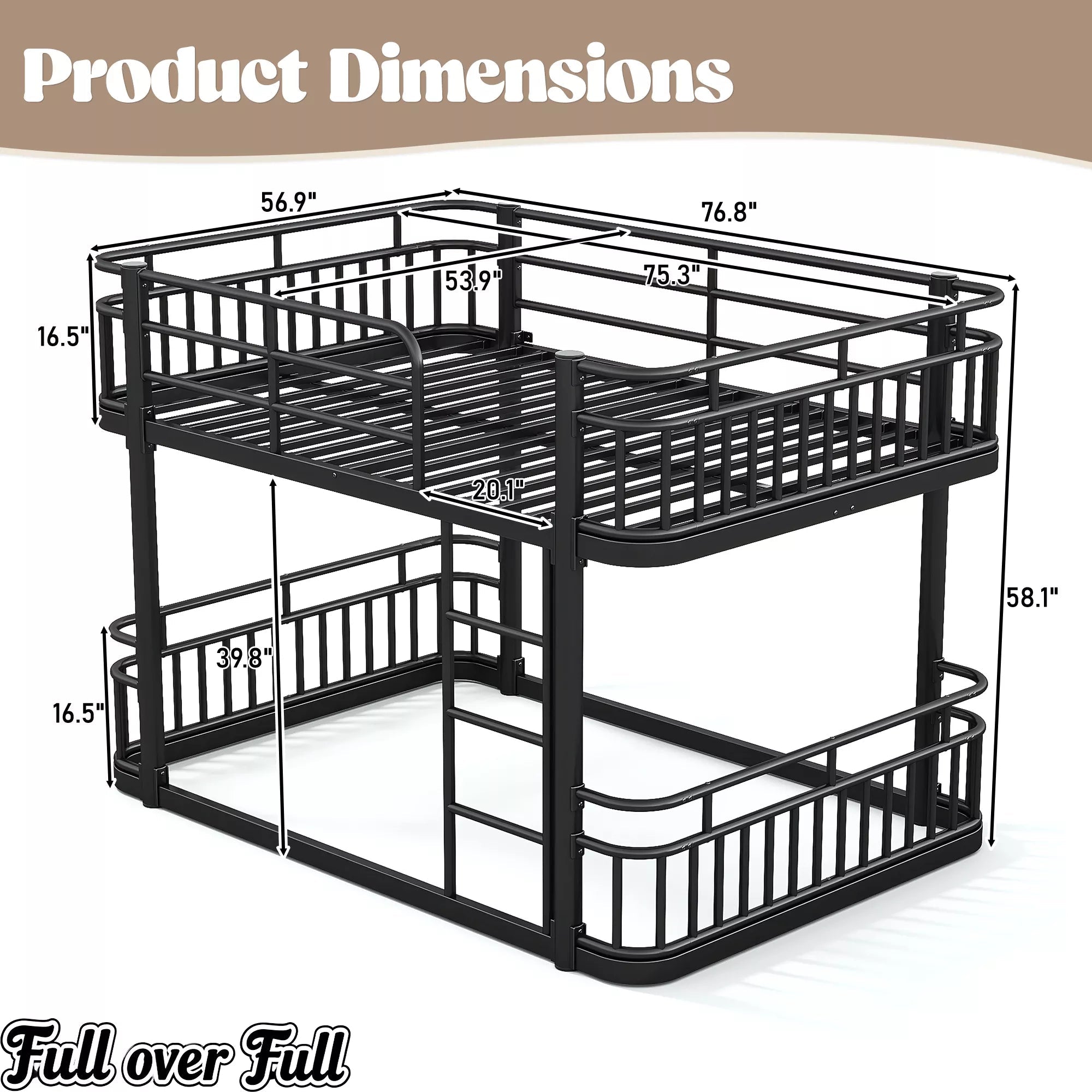 Bellemave® Metal Bunk Bed with Guardrails and Ladder, Space-Saving Bed Frame - Bellemave