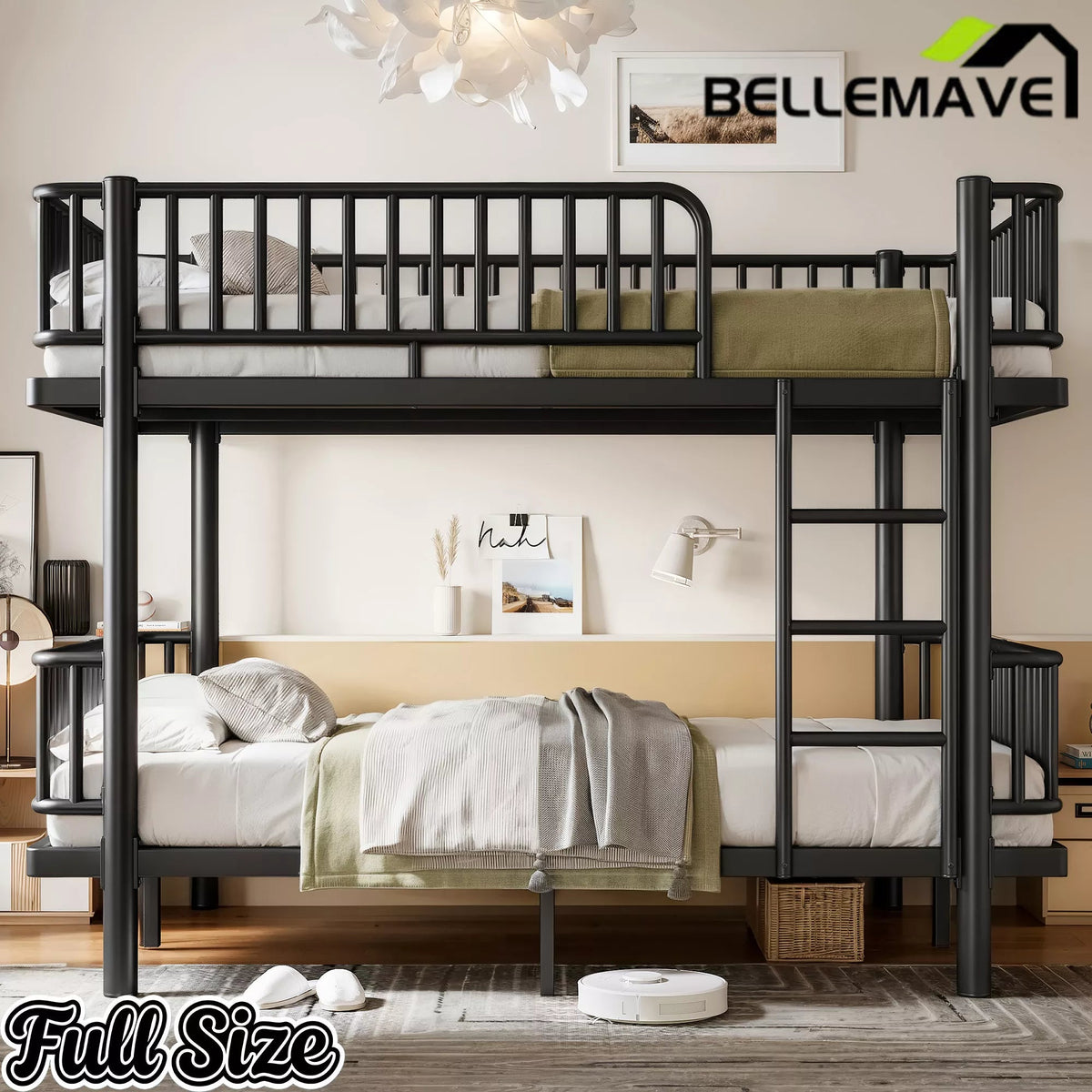 Black Full Over Full Metal Bunk Bed Bedroom View