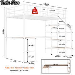 Bellemave® Metal Bunk Bed with L - Shaped Desk, Spacious Storage Space, Safety Protection Device & Ladder, No Need for Spring Mattress - Bellemave