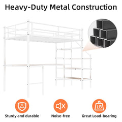 Bellemave® Metal Bunk Bed with L - Shaped Desk, Spacious Storage Space, Safety Protection Device & Ladder, No Need for Spring Mattress - Bellemave