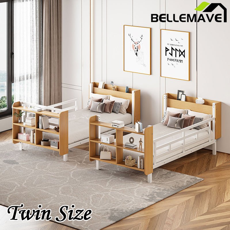 Bellemave® Metal Bunk Bed with Ladder and Full - Length Guardrail, Storage Space(Convertible) - Bellemave