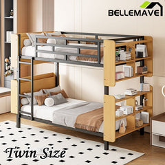 Bellemave® Metal Bunk Bed with Ladder and Full - Length Guardrail, Storage Space(Convertible) - Bellemave