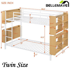 Bellemave® Metal Bunk Bed with Ladder and Full - Length Guardrail, Storage Space(Convertible) - Bellemave