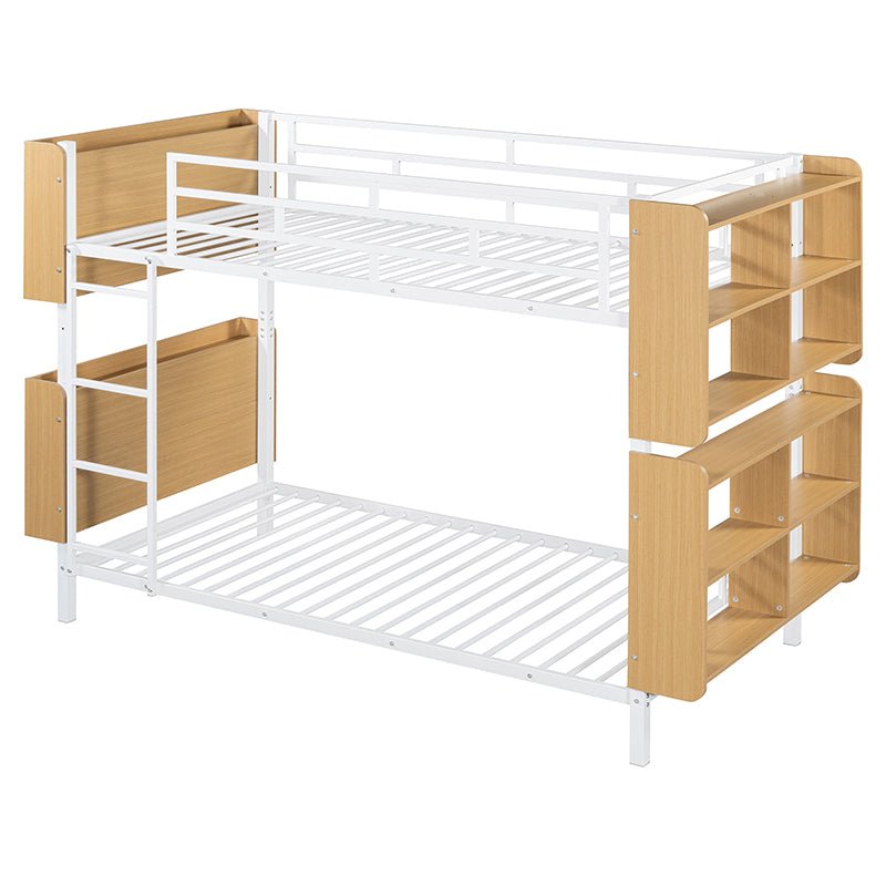 Bellemave® Metal Bunk Bed with Ladder and Full - Length Guardrail, Storage Space(Convertible) - Bellemave
