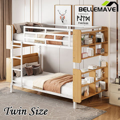 Bellemave® Metal Bunk Bed with Ladder and Full - Length Guardrail, Storage Space(Convertible) - Bellemave