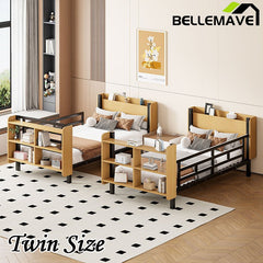 Bellemave® Metal Bunk Bed with Ladder and Full - Length Guardrail, Storage Space(Convertible) - Bellemave