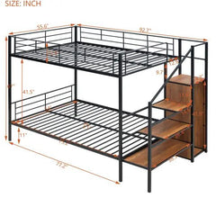 Bellemave® Metal Bunk Bed with Lateral Storage Ladder and Wardrobe - Bellemave
