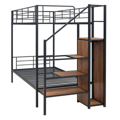 Bellemave® Metal Bunk Bed with Lateral Storage Ladder and Wardrobe - Bellemave