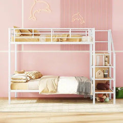 Bellemave® Metal Bunk Bed with Lateral Storage Ladder and Wardrobe - Bellemave