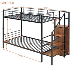 Bellemave® Metal Bunk Bed with Lateral Storage Ladder and Wardrobe - Bellemave