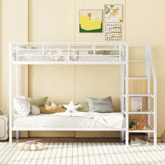 Bellemave® Metal Bunk Bed with Lateral Storage Ladder and Wardrobe - Bellemave