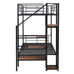 Bellemave® Metal Bunk Bed with Lateral Storage Ladder and Wardrobe - Bellemave