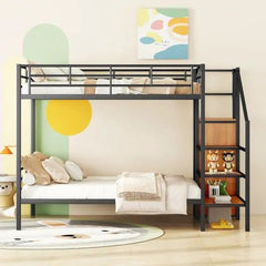 Bellemave® Metal Bunk Bed with Lateral Storage Ladder and Wardrobe - Bellemave