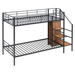 Bellemave® Metal Bunk Bed with Lateral Storage Ladder and Wardrobe - Bellemave