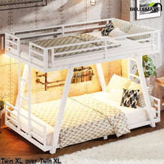 Bellemave® Metal Bunk Bed with LED Light, Dual Side Ladders, Low Profile Bunk Bed Frame - Bellemave