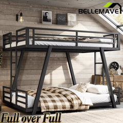 Bellemave® Metal Bunk Bed with LED Light, Dual Side Ladders, Low Profile Bunk Bed Frame - Bellemave