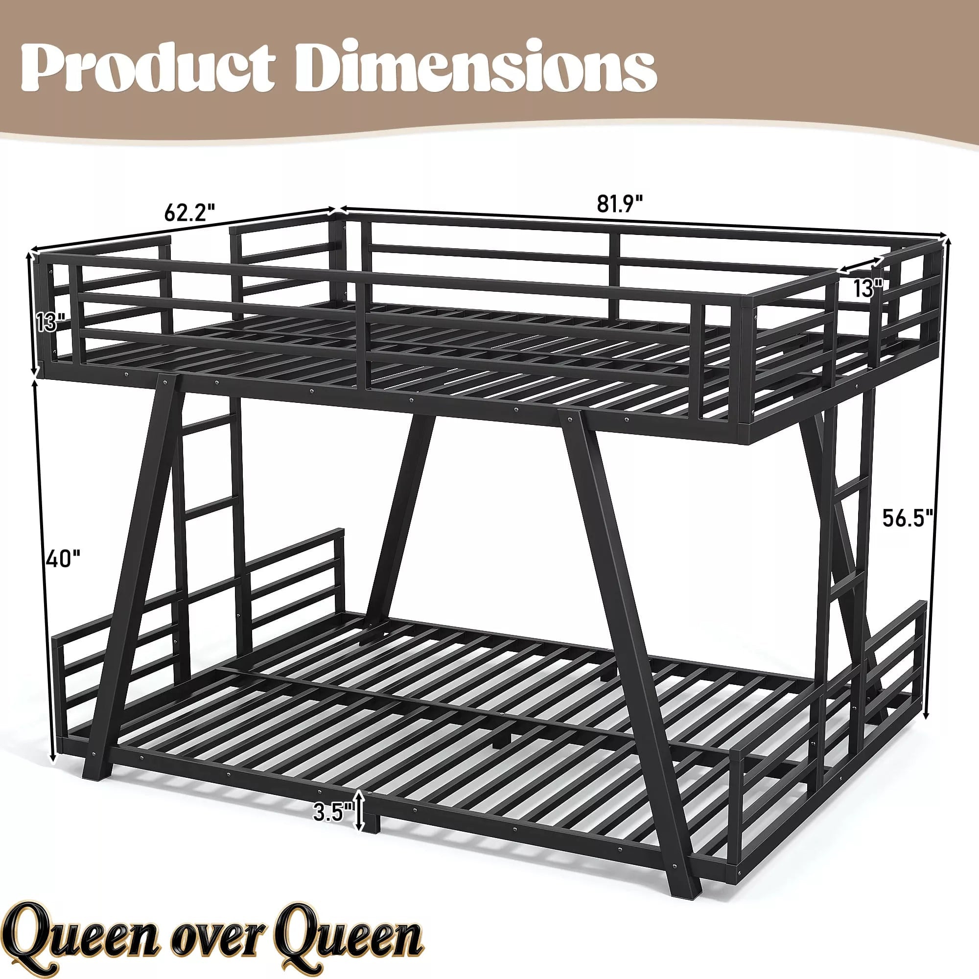 Bellemave® Metal Bunk Bed with LED Light, Dual Side Ladders, Low Profile Bunk Bed Frame - Bellemave