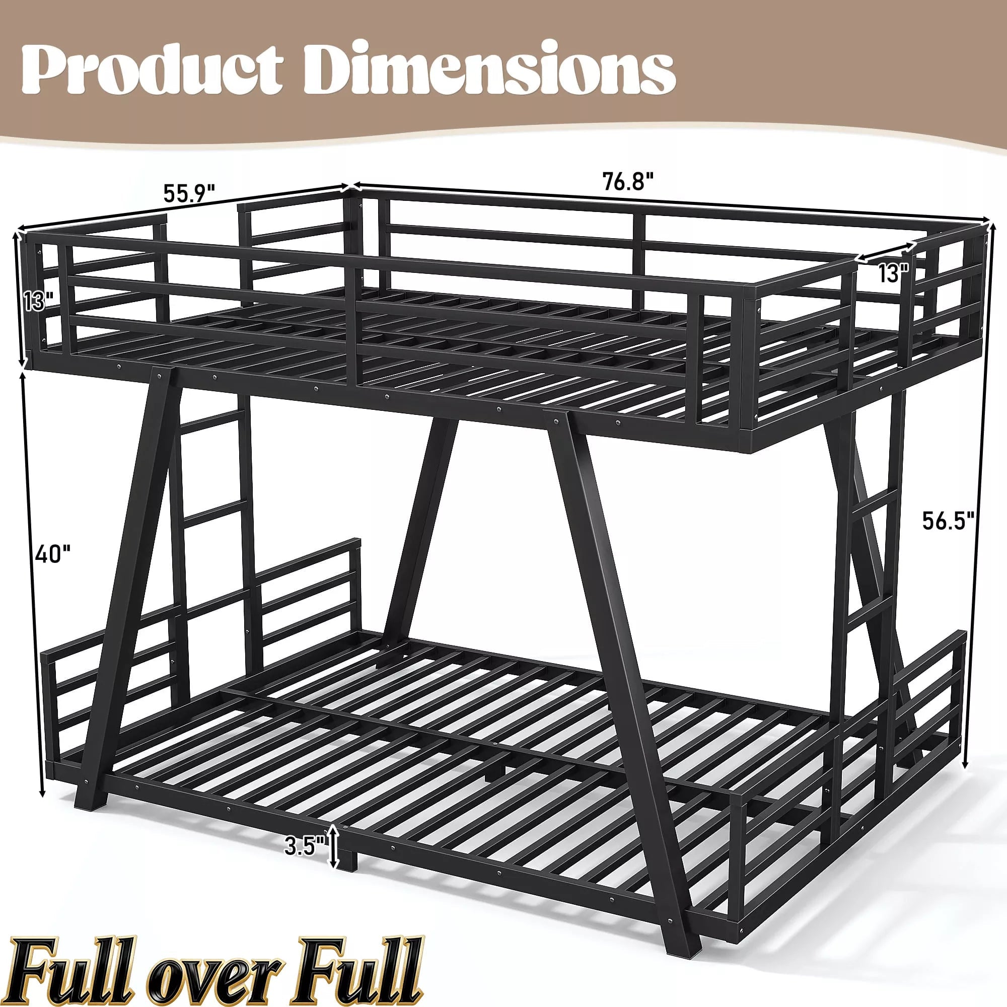 Bellemave® Metal Bunk Bed with LED Light, Dual Side Ladders, Low Profile Bunk Bed Frame - Bellemave