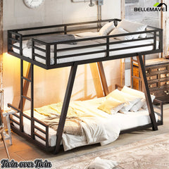 Bellemave® Metal Bunk Bed with LED Light, Dual Side Ladders, Low Profile Bunk Bed Frame - Bellemave