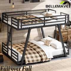 Bellemave® Metal Bunk Bed with LED Light, Dual Side Ladders, Low Profile Bunk Bed Frame - Bellemave