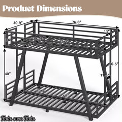Bellemave® Metal Bunk Bed with LED Light, Dual Side Ladders, Low Profile Bunk Bed Frame - Bellemave