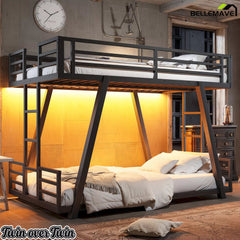 Bellemave® Metal Bunk Bed with LED Light, Dual Side Ladders, Low Profile Bunk Bed Frame - Bellemave