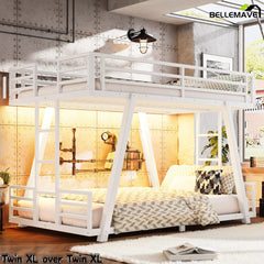 Bellemave® Metal Bunk Bed with LED Light, Dual Side Ladders, Low Profile Bunk Bed Frame - Bellemave
