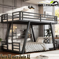 Bellemave® Metal Bunk Bed with LED Light, Dual Side Ladders, Low Profile Bunk Bed Frame - Bellemave