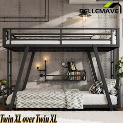 Bellemave® Metal Bunk Bed with LED Light, Dual Side Ladders, Low Profile Bunk Bed Frame - Bellemave