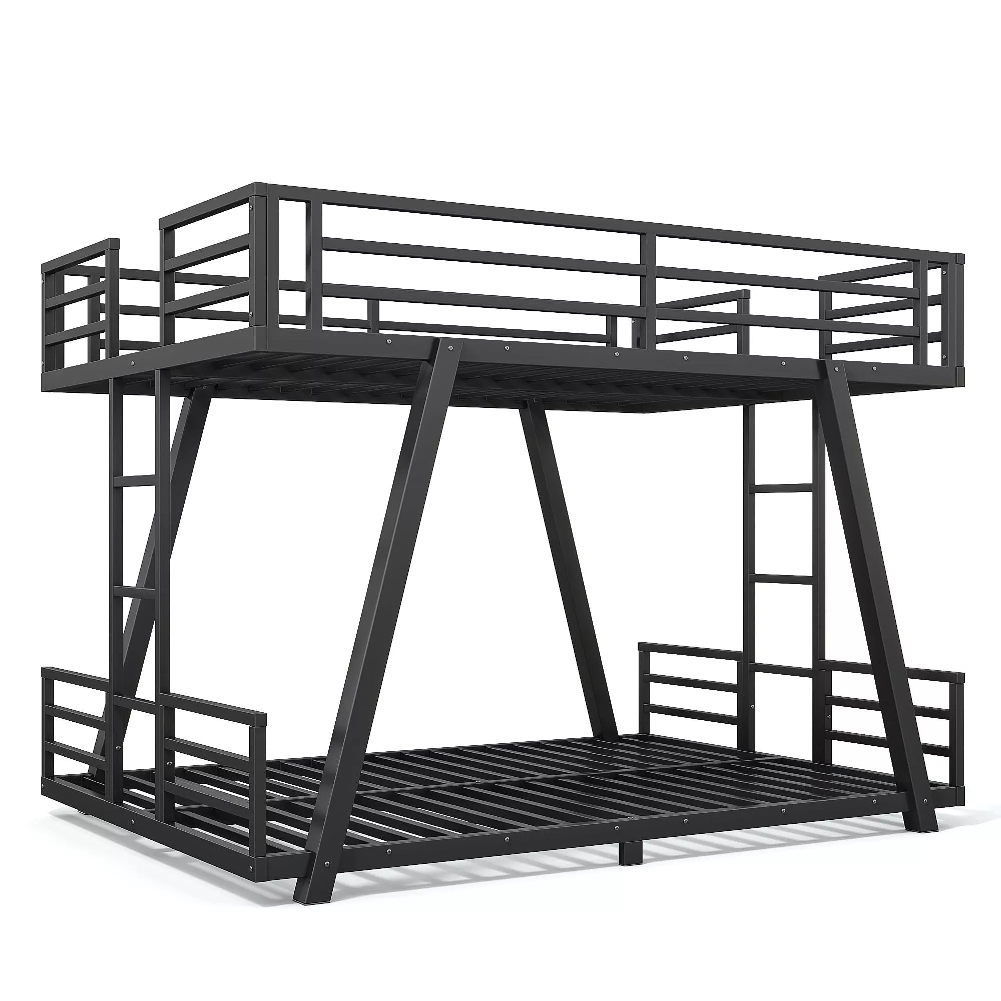 Bellemave® Metal Bunk Bed with LED Light, Dual Side Ladders, Low Profile Bunk Bed Frame - Bellemave