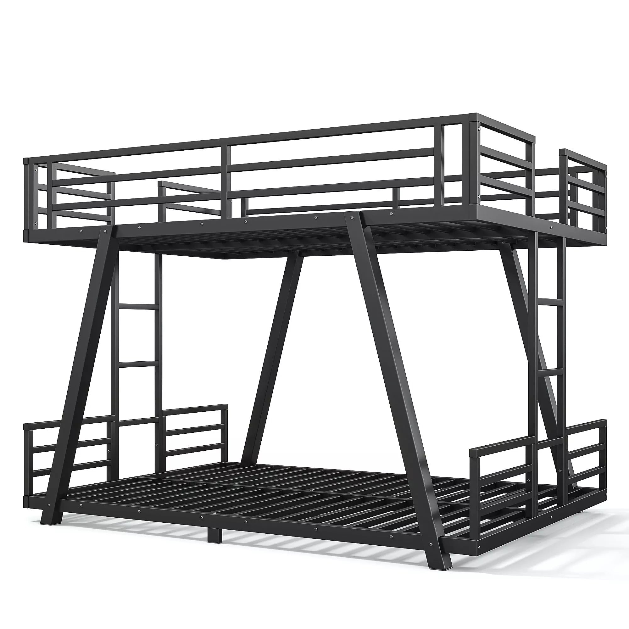 Bellemave® Metal Bunk Bed with LED Light, Dual Side Ladders, Low Profile Bunk Bed Frame - Bellemave