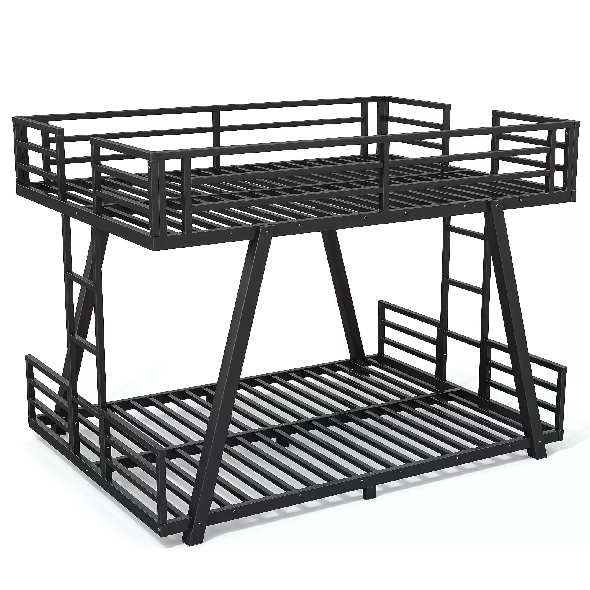 Bellemave® Metal Bunk Bed with LED Light, Dual Side Ladders, Low Profile Bunk Bed Frame - Bellemave