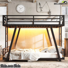 Bellemave® Metal Bunk Bed with LED Light, Dual Side Ladders, Low Profile Bunk Bed Frame - Bellemave