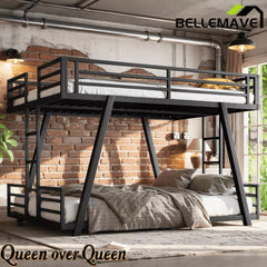 Bellemave® Metal Bunk Bed with LED Light, Dual Side Ladders, Low Profile Bunk Bed Frame - Bellemave