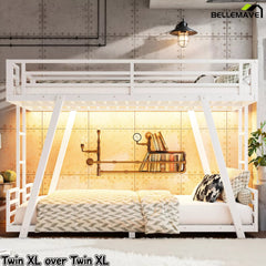 Bellemave® Metal Bunk Bed with LED Light, Dual Side Ladders, Low Profile Bunk Bed Frame - Bellemave