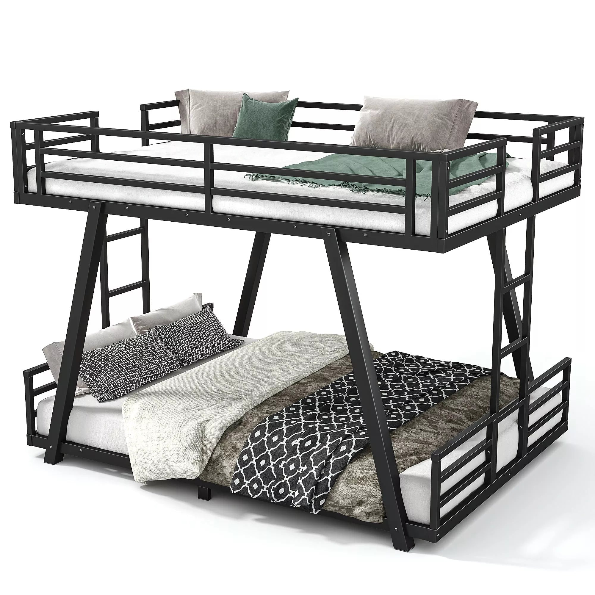 Bellemave® Metal Bunk Bed with LED Light, Dual Side Ladders, Low Profile Bunk Bed Frame - Bellemave
