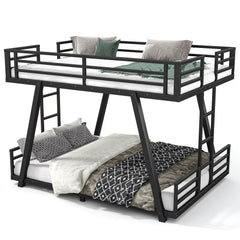 Bellemave® Metal Bunk Bed with LED Light, Dual Side Ladders, Low Profile Bunk Bed Frame - Bellemave