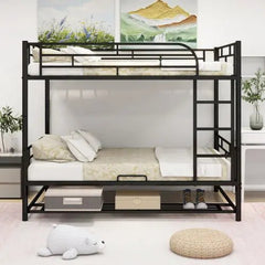 Bellemave® Metal Bunk Bed with Shelf and Guardrails - Bellemave