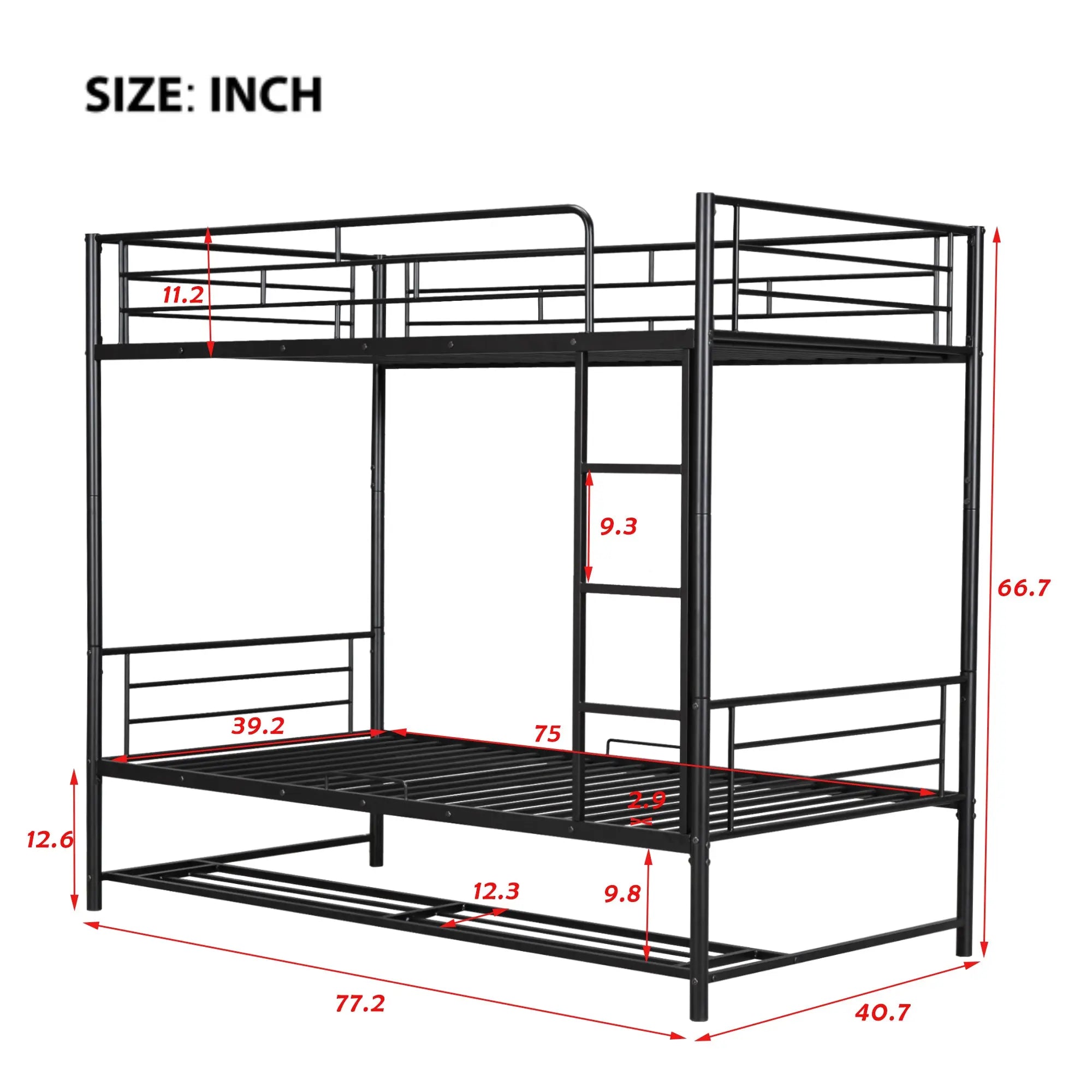 Bellemave® Metal Bunk Bed with Shelf and Guardrails - Bellemave