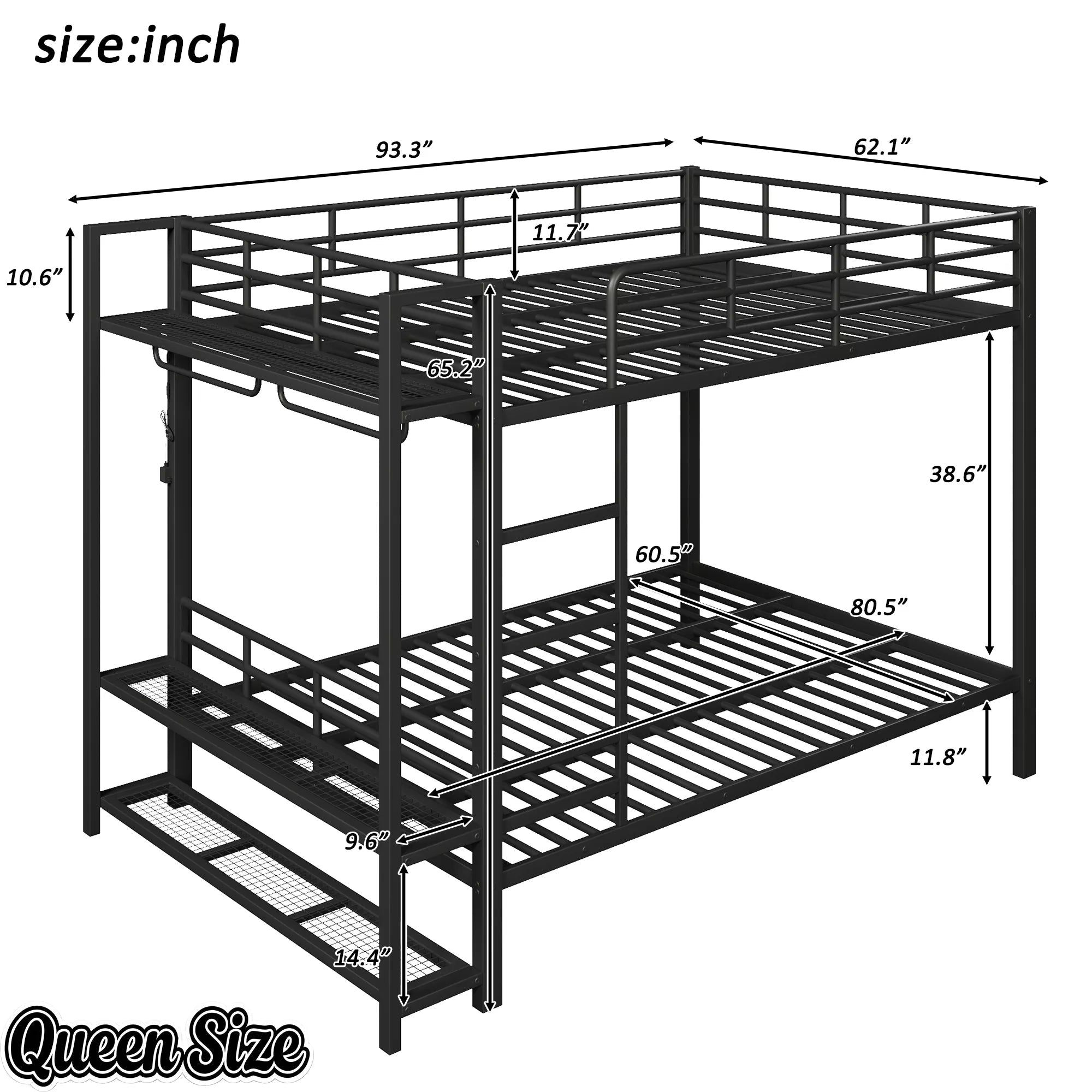 Bellemave® Metal Bunk Bed with Storage Shelves and LED Light, Space Saving Bed Frame for Kids & Teens - Bellemave