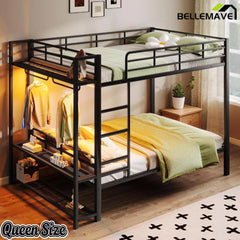 Bellemave® Metal Bunk Bed with Storage Shelves and LED Light, Space Saving Bed Frame for Kids & Teens - Bellemave