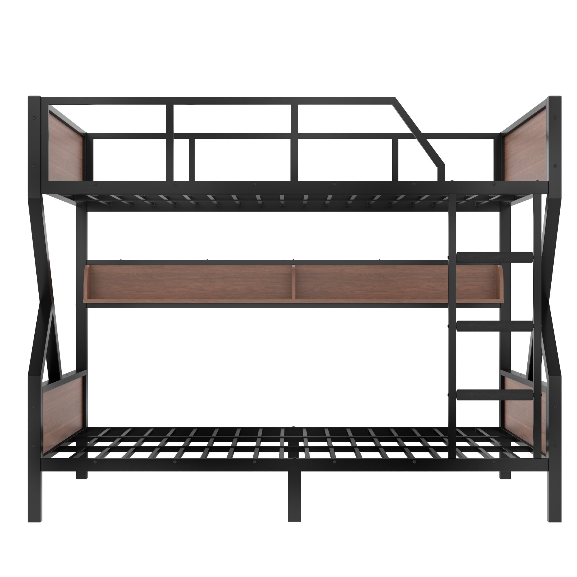 Bellemave® Metal Bunk Bed with Storage Shelves, Ladders & LED Lights, Heavy - duty Bunk bed for Bedrooms, Guest Rooms & Dorms, No Box Spring Needed & Noise - free Design, Black - Bellemave
