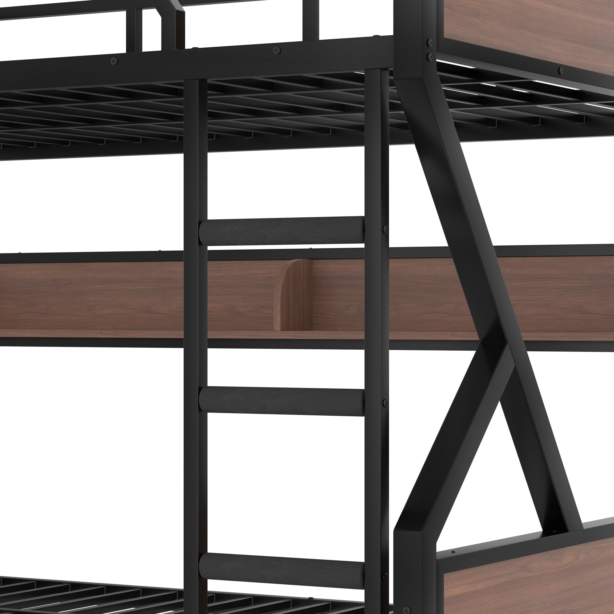 Bellemave® Metal Bunk Bed with Storage Shelves, Ladders & LED Lights, Heavy - duty Bunk bed for Bedrooms, Guest Rooms & Dorms, No Box Spring Needed & Noise - free Design, Black - Bellemave