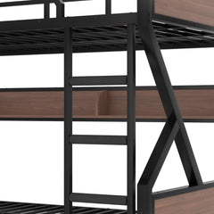 Bellemave® Metal Bunk Bed with Storage Shelves, Ladders & LED Lights, Heavy - duty Bunk bed for Bedrooms, Guest Rooms & Dorms, No Box Spring Needed & Noise - free Design, Black - Bellemave