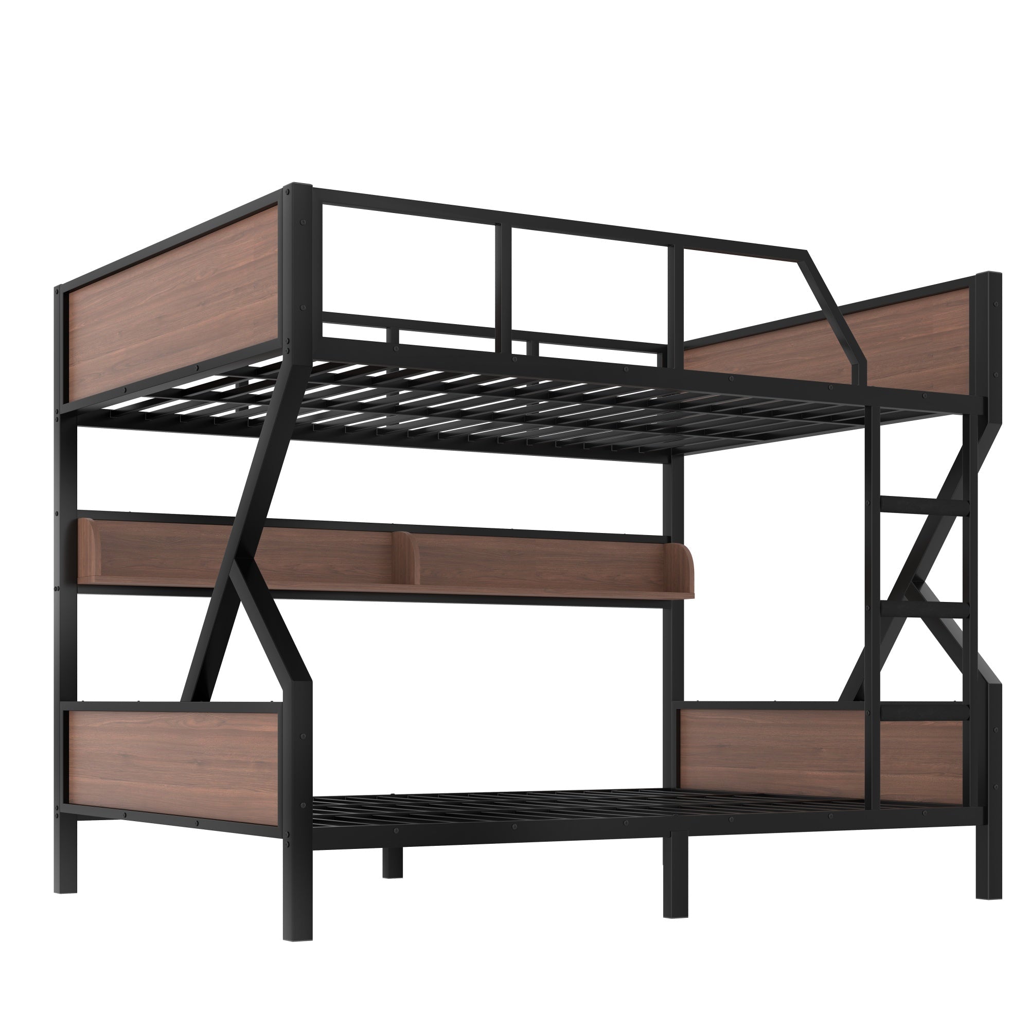 Bellemave® Metal Bunk Bed with Storage Shelves, Ladders & LED Lights, Heavy - duty Bunk bed for Bedrooms, Guest Rooms & Dorms, No Box Spring Needed & Noise - free Design, Black - Bellemave